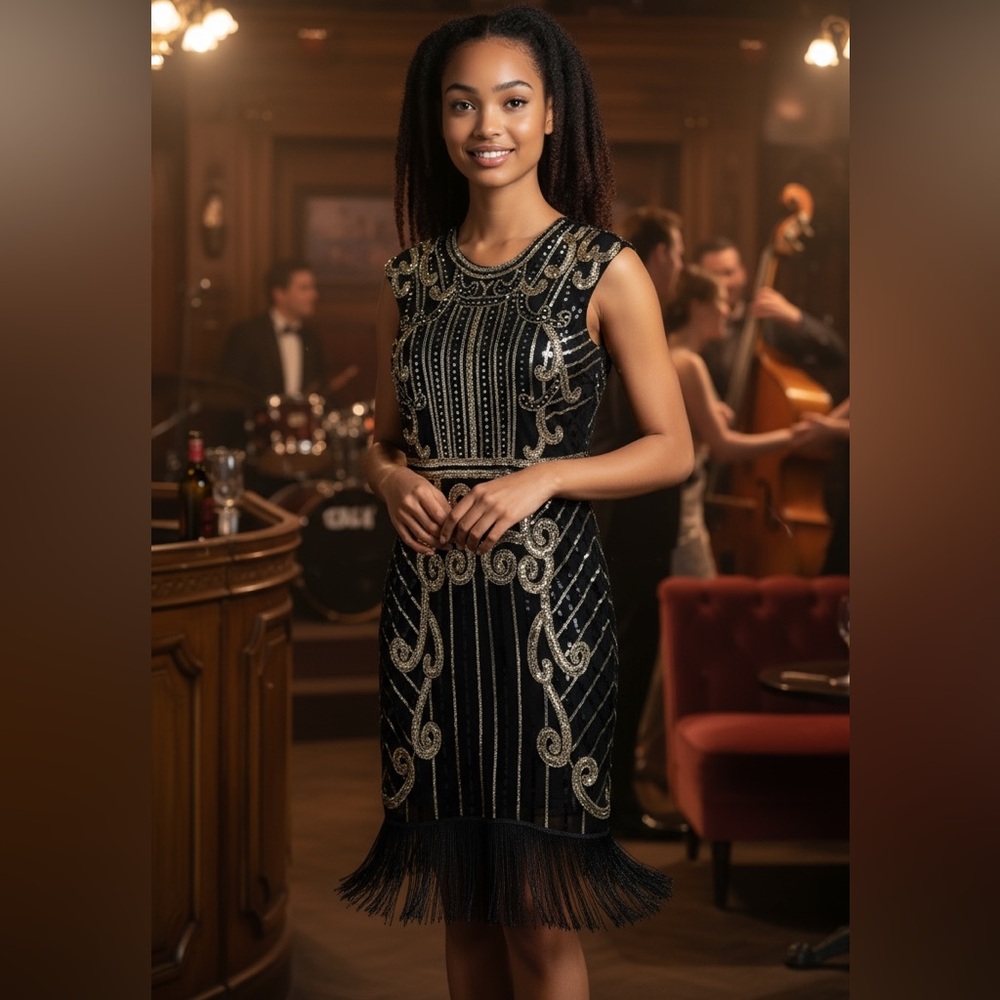 Flapper Sequins and Fringe Midi Dress